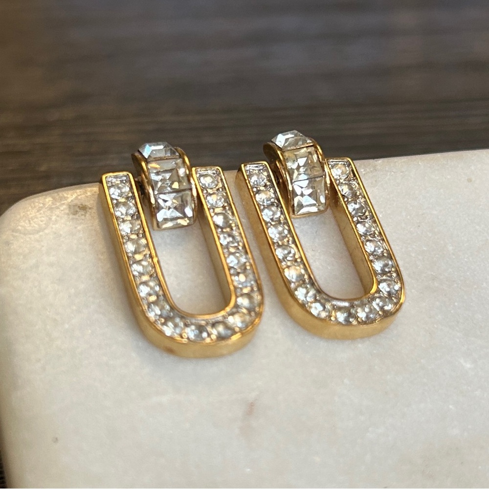 Givenchy Vintage Gold Tone Open Rectangular Drop … - image 4